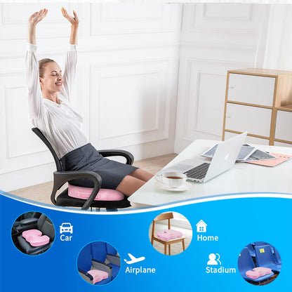 Office Chair Cushion, Car Seat Cushion, Memory Foam Coccyx Cushion Pads for Tailbone Pain, Sciatica Relief Pillow, Correct Sitting Posture (Pink)