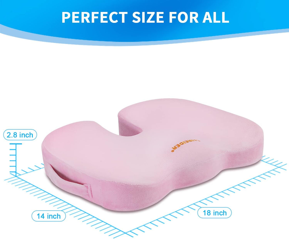 Office Chair Cushion, Car Seat Cushion, Memory Foam Coccyx Cushion Pads for Tailbone Pain, Sciatica Relief Pillow, Correct Sitting Posture (Pink)