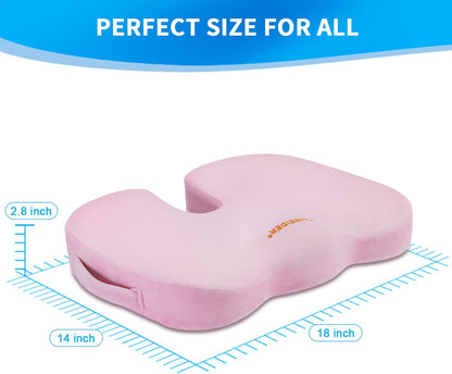 Office Chair Cushion, Car Seat Cushion, Memory Foam Coccyx Cushion Pads for Tailbone Pain, Sciatica Relief Pillow, Correct Sitting Posture (Pink)