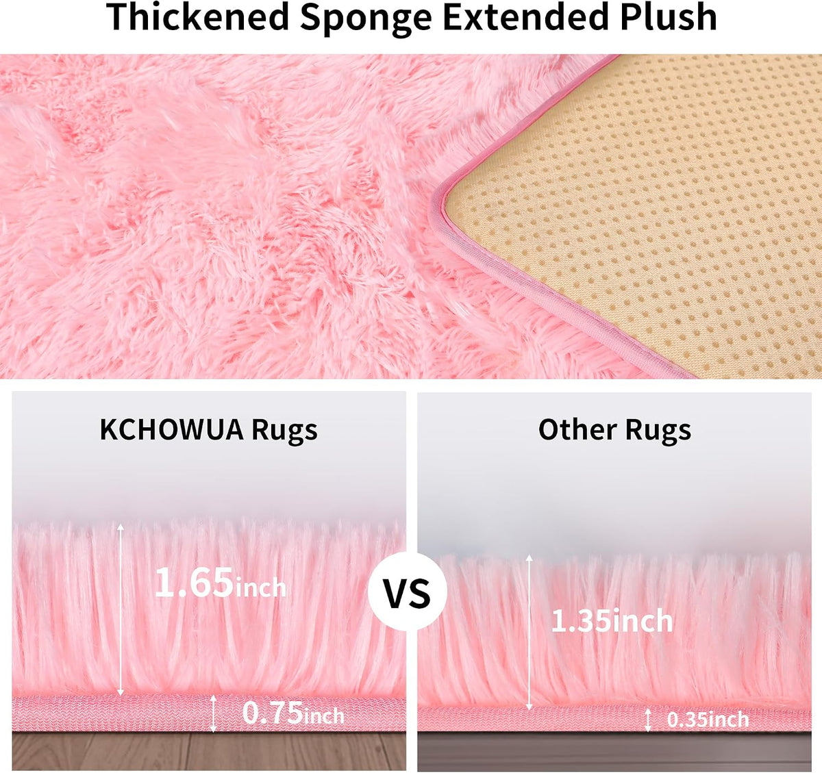 5x7 Thick Pink Shag Rug for Girls Bedroom, Soft Plush Fluffy Carpet