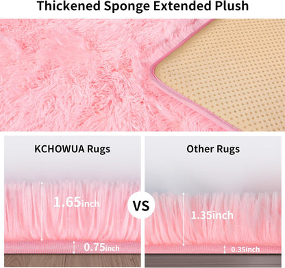 5x7 Thick Pink Shag Rug for Girls Bedroom, Soft Plush Fluffy Carpet