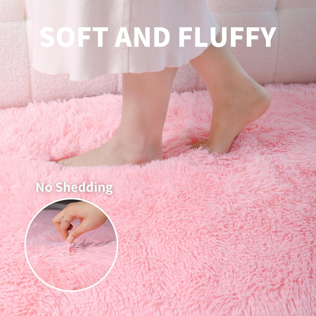 5x7 Thick Pink Shag Rug for Girls Bedroom, Soft Plush Fluffy Carpet