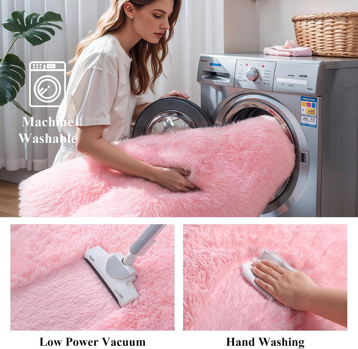 5x7 Thick Pink Shag Rug for Girls Bedroom, Soft Plush Fluffy Carpet