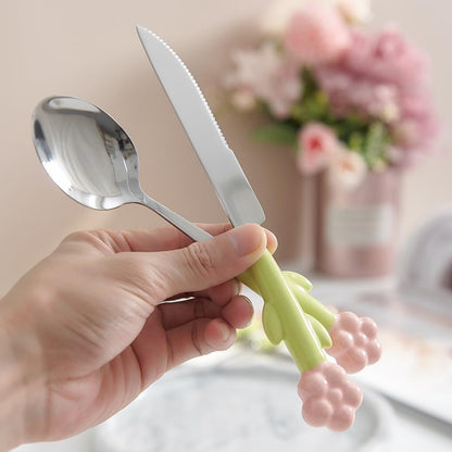 Ceramic Handle Kitchen Stainless Steel Silverware Tableware Flatware Cutlery Set Steak Knife Fork Spoon Dessert Teaspoon Utensils (Pink,4 pieces)