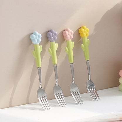 Ceramic Handle Kitchen Stainless Steel Silverware Tableware Flatware Cutlery Set Steak Knife Fork Spoon Dessert Teaspoon Utensils (Pink,4 pieces)