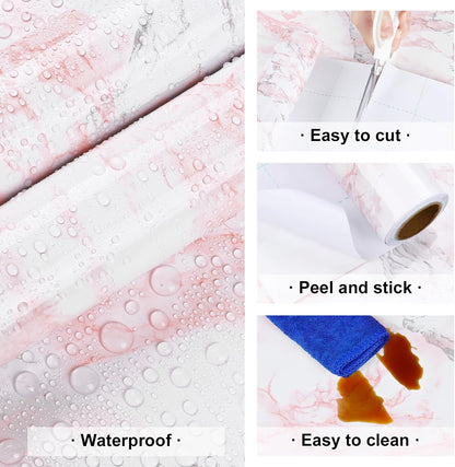 Pink Glossy Marble Contact Paper Peel and Stick Waterproof Self Adhesive Wallpaper 15.7in x 78.8in Countertop Contact Paper Crafts Wall Covering for Table Countertop Cabinet