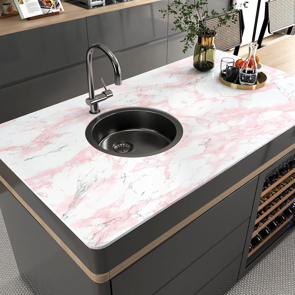 Pink Glossy Marble Contact Paper Peel and Stick Waterproof Self Adhesive Wallpaper 15.7in x 78.8in Countertop Contact Paper Crafts Wall Covering for Table Countertop Cabinet