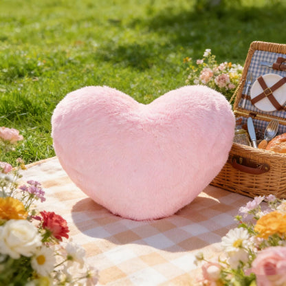 Heart Shaped Pillow Heart Throw Pillows Super Soft Faux Fur Rabbit Heart Throw Pillow Valentines Day Decorations Pillow Wedding Decor Home Decoration(Pink)