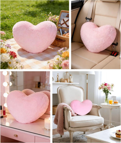 Heart Shaped Pillow Heart Throw Pillows Super Soft Faux Fur Rabbit Heart Throw Pillow Valentines Day Decorations Pillow Wedding Decor Home Decoration(Pink)