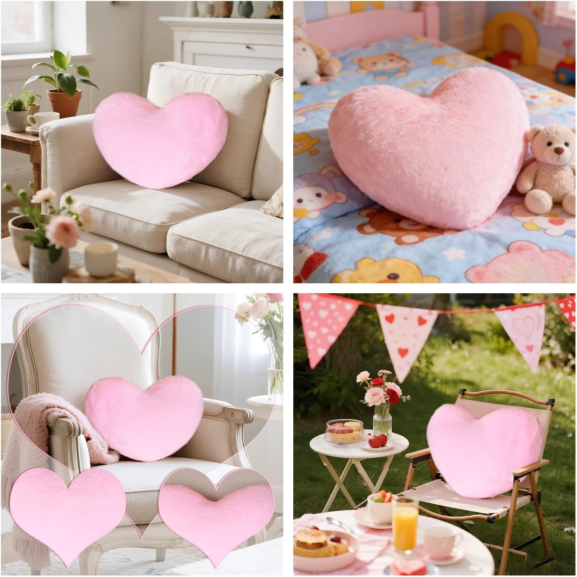 Heart Shaped Pillow Heart Throw Pillows Super Soft Faux Fur Rabbit Heart Throw Pillow Valentines Day Decorations Pillow Wedding Decor Home Decoration(Pink)