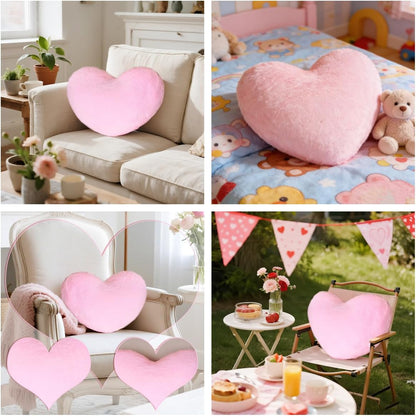 Heart Shaped Pillow Heart Throw Pillows Super Soft Faux Fur Rabbit Heart Throw Pillow Valentines Day Decorations Pillow Wedding Decor Home Decoration(Pink)