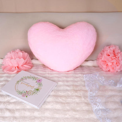 Heart Shaped Pillow Heart Throw Pillows Super Soft Faux Fur Rabbit Heart Throw Pillow Valentines Day Decorations Pillow Wedding Decor Home Decoration(Pink)