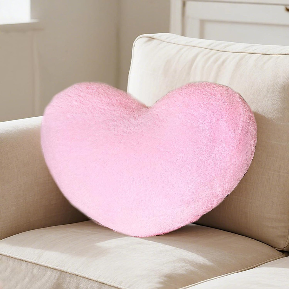 Heart Shaped Pillow Heart Throw Pillows Super Soft Faux Fur Rabbit Heart Throw Pillow Valentines Day Decorations Pillow Wedding Decor Home Decoration(Pink)
