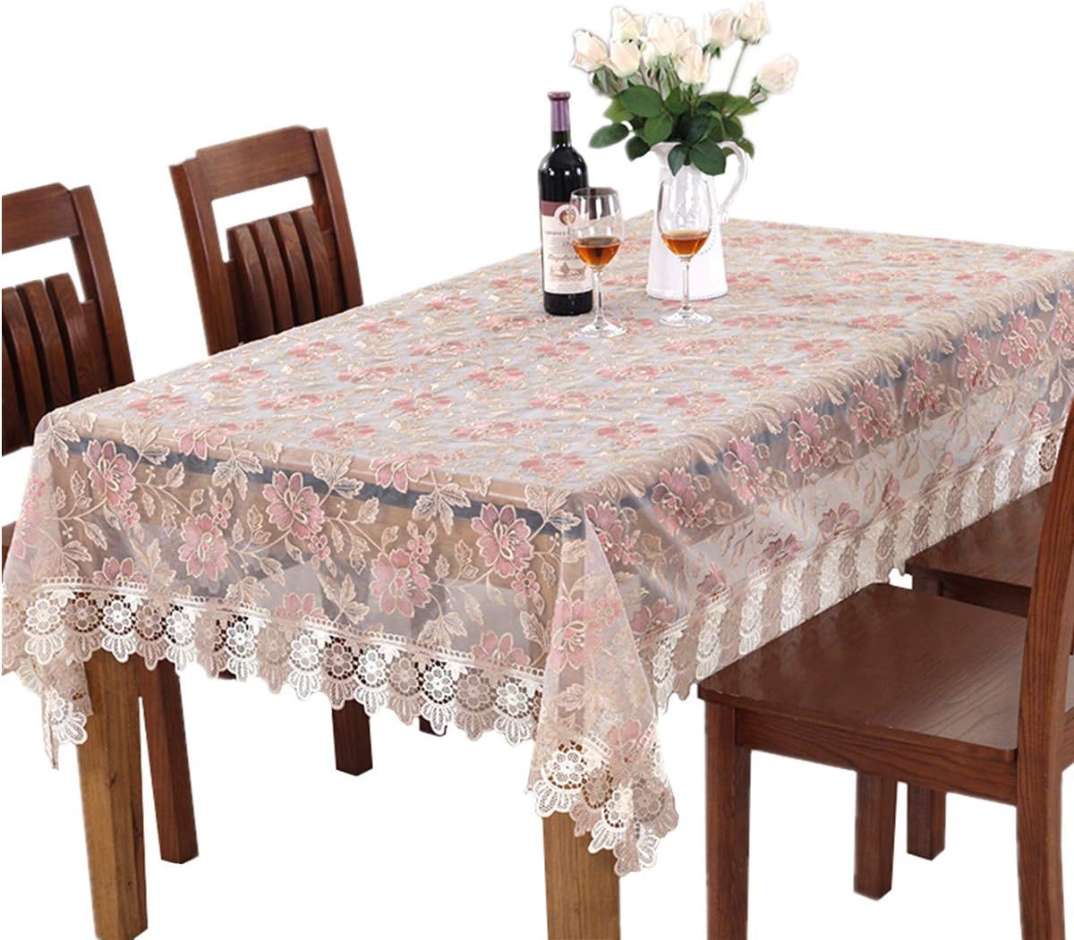 Lace Polyester Tablecloth Embroidery Rectangle Table Cloths for Party Wedding Kitchen Dining Home Decorations, 52 x 70 Inch, Pink