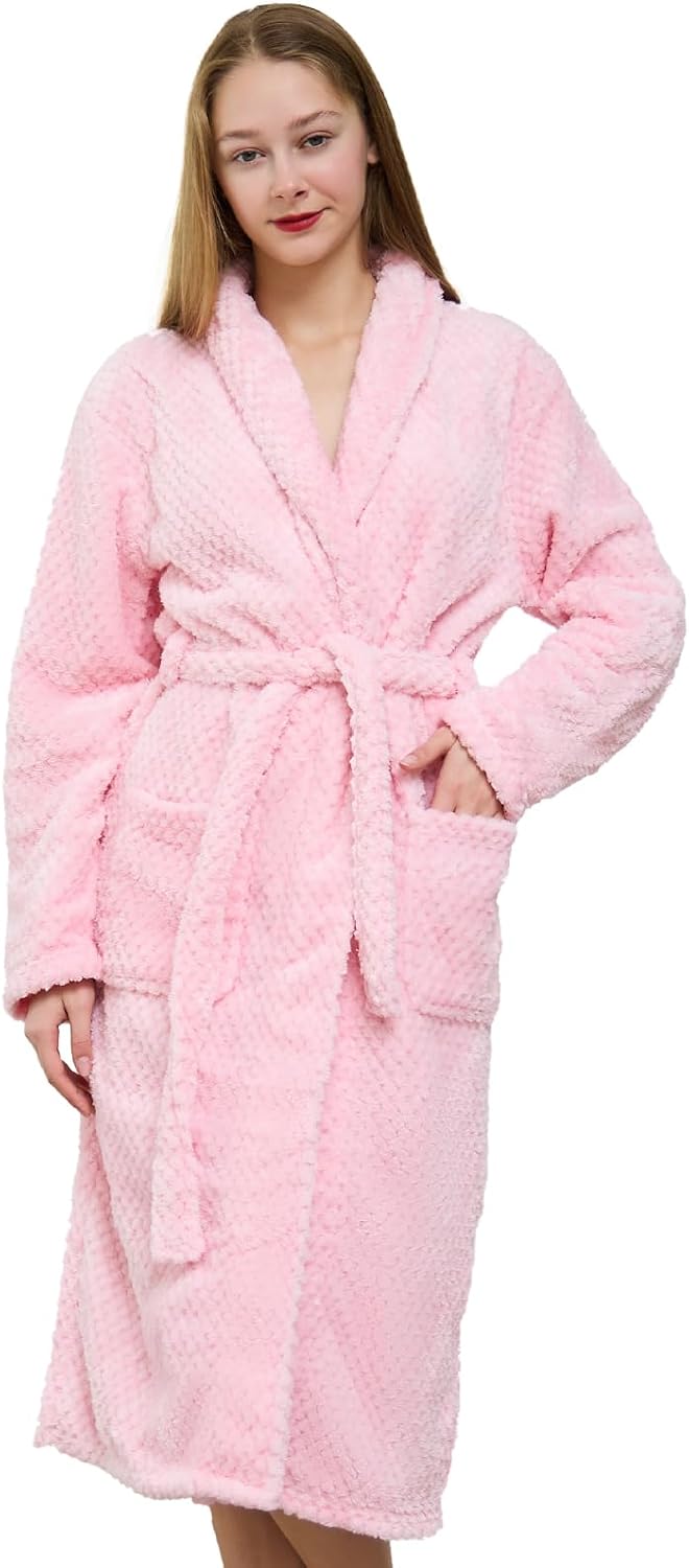 Plush Waffle Textured Bathrobe, Long Length with Belt