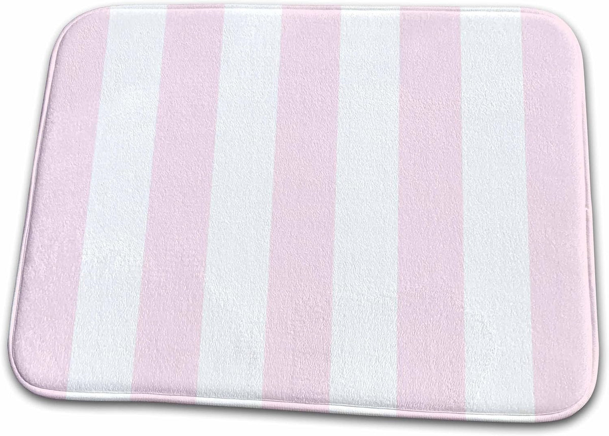 Dish Drying Mat - Pink and White Stripes Pattern - girly vertical striped stripy stripey retro traditional classic Stripe Patterns