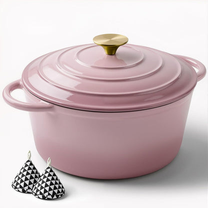 4.5 Quart Enameled Dutch Oven Pot with Lid, Cast Iron Dutch Oven with Dual Handles for Bread Baking, Cooking, Non-stick Enamel Coated Cookware, Pink