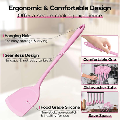 Silicone Cooking Utensils Set, 10 Pieces Kitchen Utensils Set, Pink