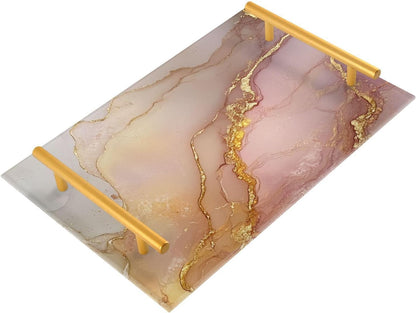 Marble Blush Neutral Decorative Tray with Handles with Handles Trays for Serving Food for Jewelry Perfume for Couch Serving bandejas para desayuno