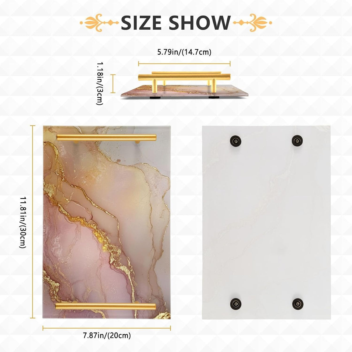 Marble Blush Neutral Decorative Tray with Handles with Handles Trays for Serving Food for Jewelry Perfume for Couch Serving bandejas para desayuno