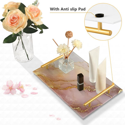 Marble Blush Neutral Decorative Tray with Handles with Handles Trays for Serving Food for Jewelry Perfume for Couch Serving bandejas para desayuno