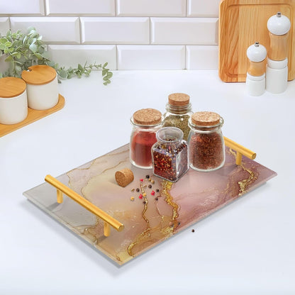 Marble Blush Neutral Decorative Tray with Handles with Handles Trays for Serving Food for Jewelry Perfume for Couch Serving bandejas para desayuno