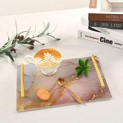 Marble Blush Neutral Decorative Tray with Handles with Handles Trays for Serving Food for Jewelry Perfume for Couch Serving bandejas para desayuno