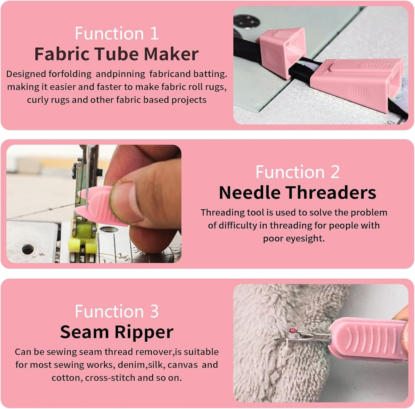 2PCS Upgraded Bias Tape Makers Fabric Tube Maker for Fabric Roll Rugs Bias Binding Tape Making Tool for DIY Crafting and Quilting Sewing Supplies Machine with Instruction (2PCS Pink)