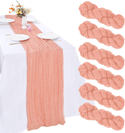 6 Pack Peach Cheesecloth Table Runner 35 x 120 Inch