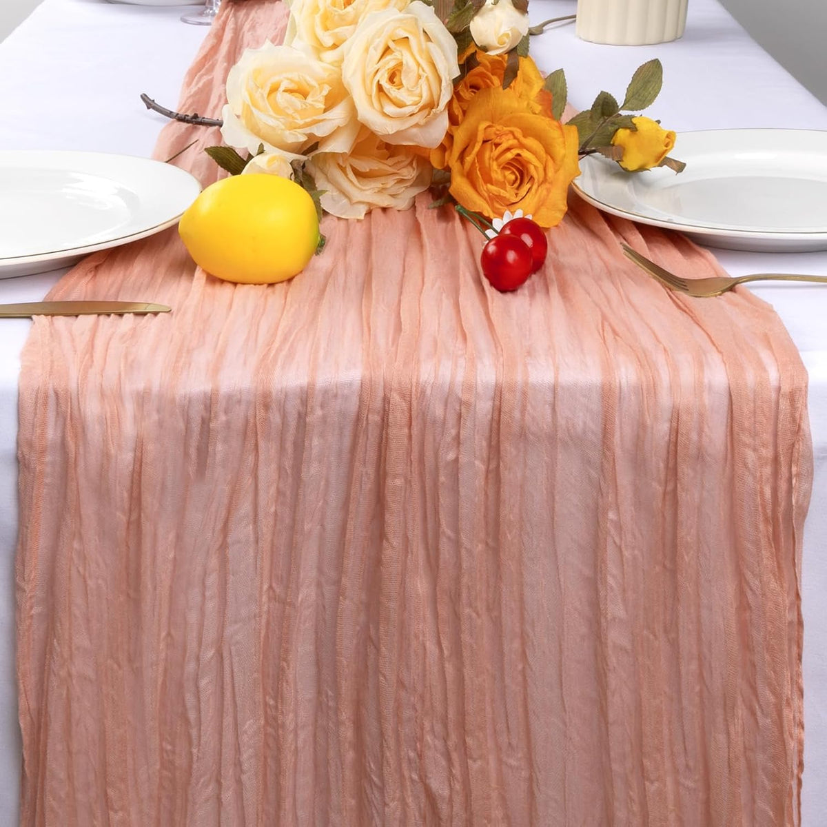 6 Pack Peach Cheesecloth Table Runner 35 x 120 Inch