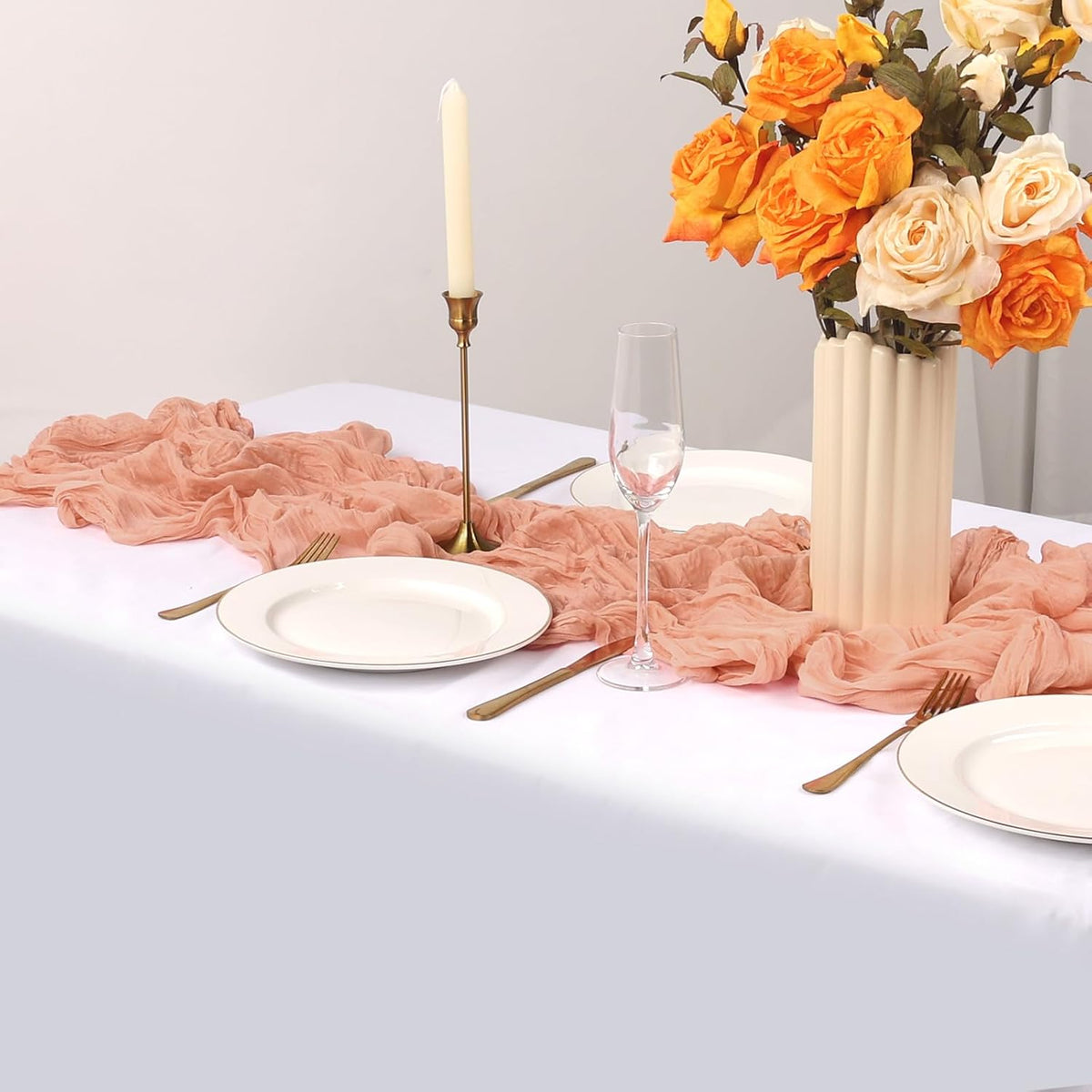6 Pack Peach Cheesecloth Table Runner 35 x 120 Inch