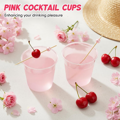 50 12oz Pink Plastic Cups 100 Cocktail Picks, Pink Party Cups