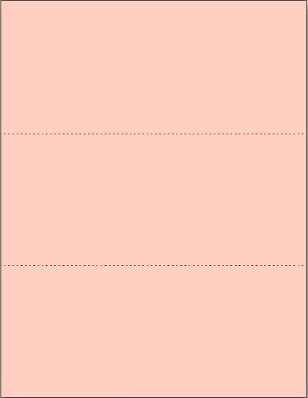 (TM) 8.5x11 Perforated Paper, 20/50 Pound, 75 GSM, Variety of Perforation Sizes and Colors, for Forms, Tickets, Postcards. (Peach, 3 up - horizontal 3 2/3" and 7 1/3" from bottom)