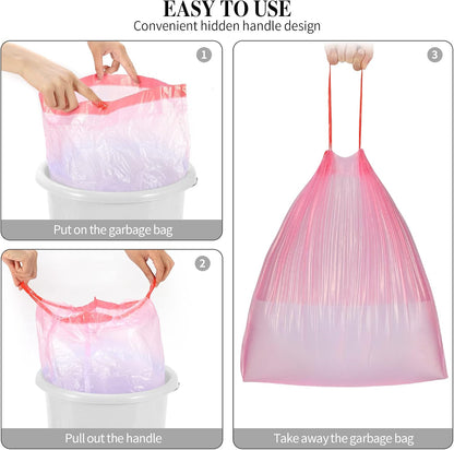 120 Counts Drawstring Small Trash Bags,4 Gallon Small Garbage Bags,Pink
