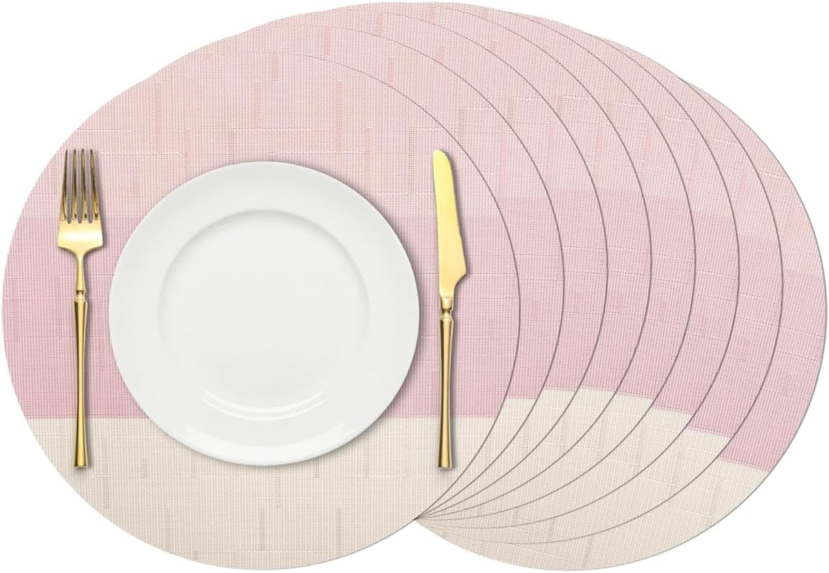 Round Placemats Set of 8, 15 Inch Vinyl Heat Resistant Place Mats