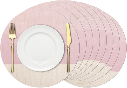 Round Placemats Set of 8, 15 Inch Vinyl Heat Resistant Place Mats