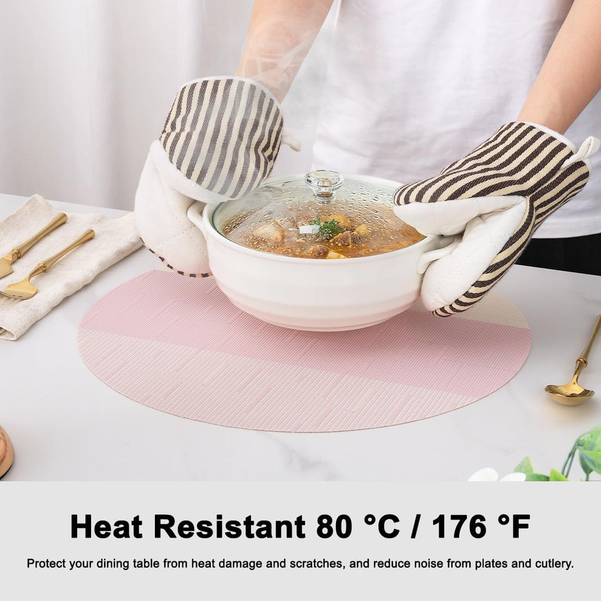 Round Placemats Set of 8, 15 Inch Vinyl Heat Resistant Place Mats