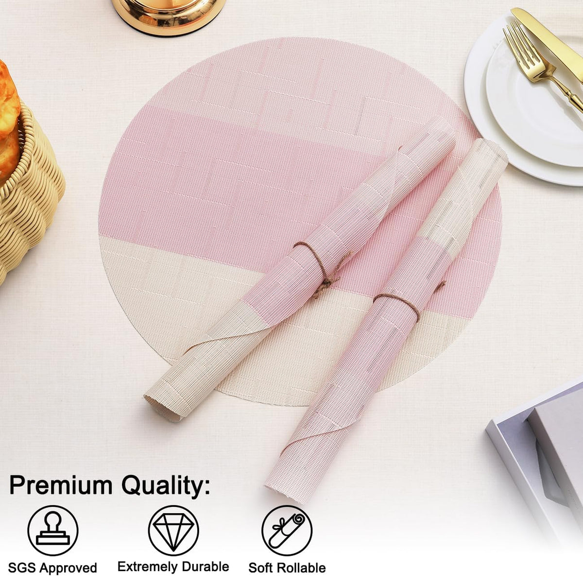 Round Placemats Set of 8, 15 Inch Vinyl Heat Resistant Place Mats