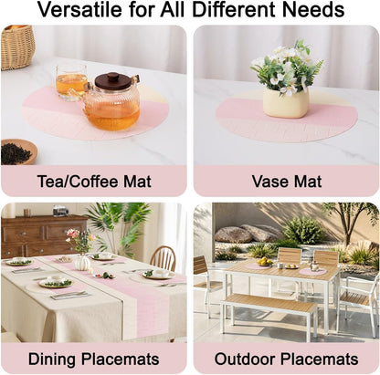 Round Placemats Set of 8, 15 Inch Vinyl Heat Resistant Place Mats