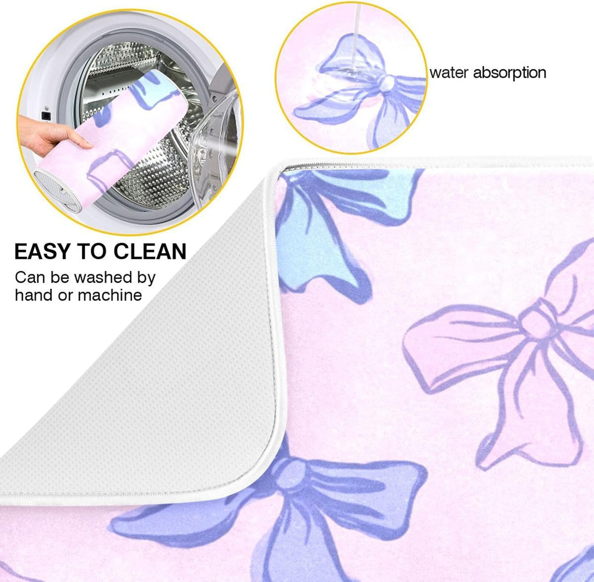 Bows Light Pink Blue Dish Drying Mat Absorbent Dishes Drainer Rack Mats Microfiber Reversible Dish Drying Pad Fast Dry Kitchen Accessories 16x18in For Kitchen Counter