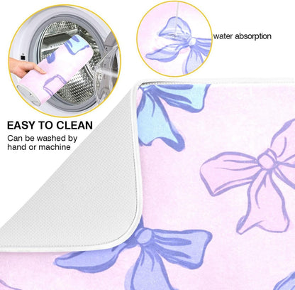 Bows Light Pink Blue Dish Drying Mat Absorbent Dishes Drainer Rack Mats Microfiber Reversible Dish Drying Pad Fast Dry Kitchen Accessories 16x18in For Kitchen Counter