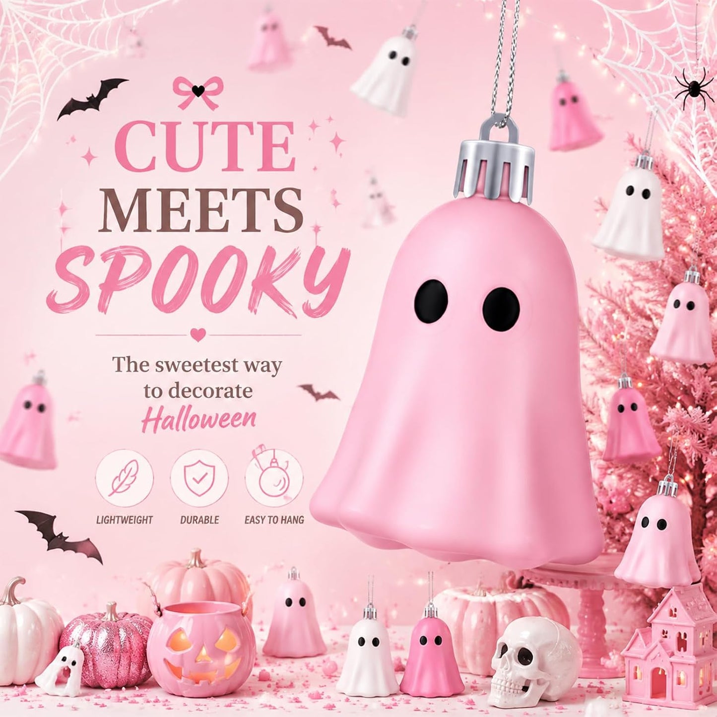 36 Pcs Halloween Tree Ornament Ghost Tree Decor, Light Pink, Pink, White
