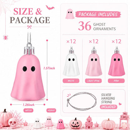 36 Pcs Halloween Tree Ornament Ghost Tree Decor, Light Pink, Pink, White