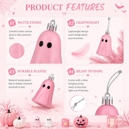 36 Pcs Halloween Tree Ornament Ghost Tree Decor, Light Pink, Pink, White