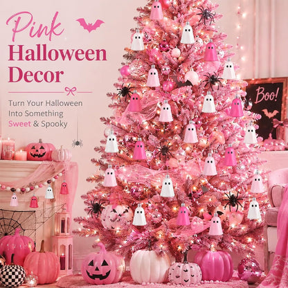 36 Pcs Halloween Tree Ornament Ghost Tree Decor, Light Pink, Pink, White