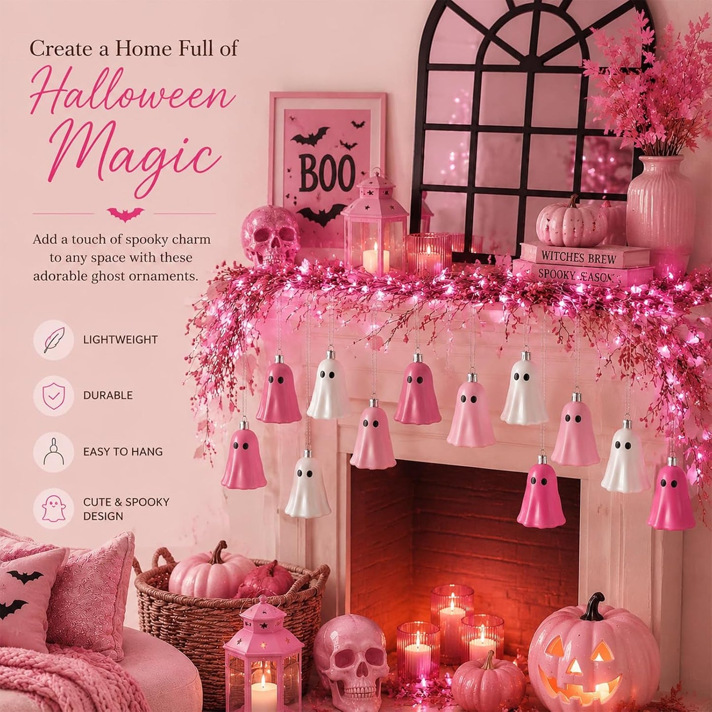 36 Pcs Halloween Tree Ornament Ghost Tree Decor, Light Pink, Pink, White