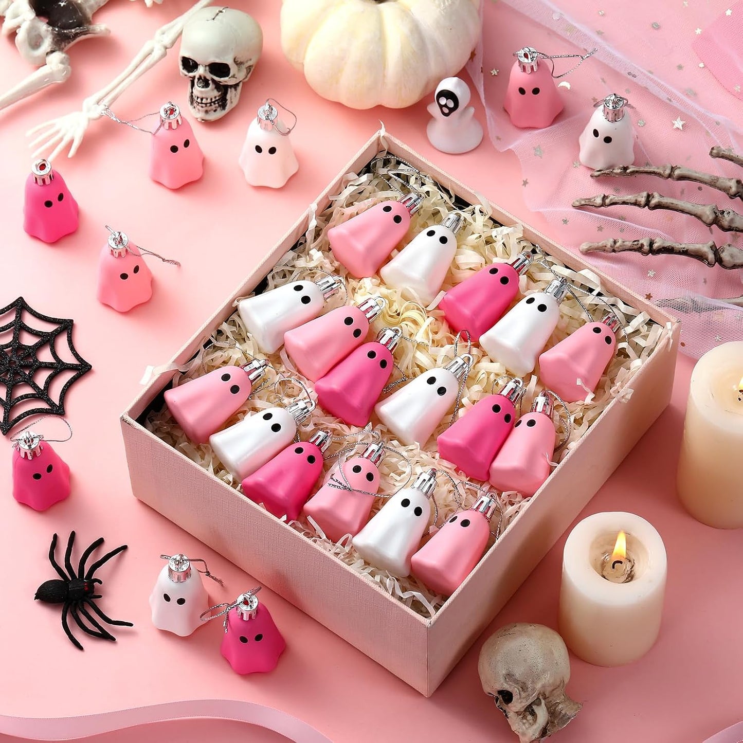 36 Pcs Halloween Tree Ornament Ghost Tree Decor, Light Pink, Pink, White