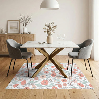 5'x7' Washable Flatwoven Rug, Peach Contemporary Botanical Stain Resistant Area Rug for Guest Room, Lounge, Apartment, Non-Slip Low Profile Floor Covering | Ref:2114271