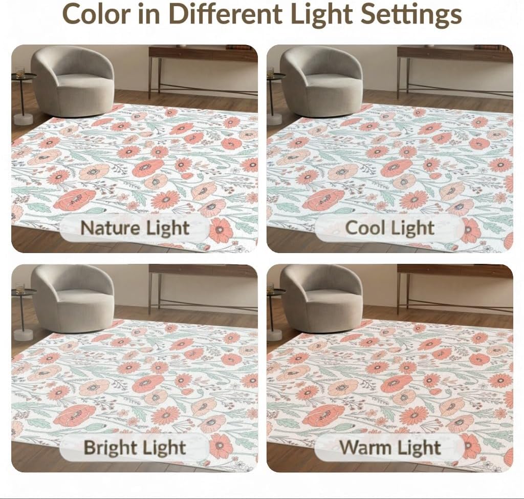 5'x7' Washable Flatwoven Rug, Peach Contemporary Botanical Stain Resistant Area Rug for Guest Room, Lounge, Apartment, Non-Slip Low Profile Floor Covering | Ref:2114271