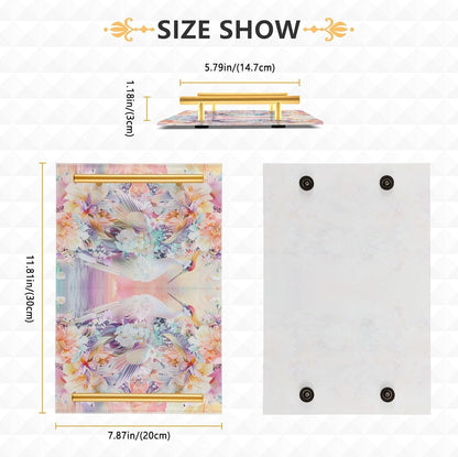Florals Crane Bohov Peach Decorative Kitchen Tray with Handles Table Serving Tray for Jewelry Perfume for Drink Serving bandeja para servir con asas